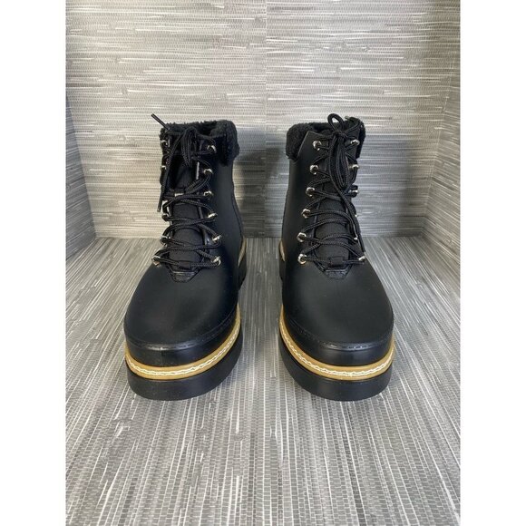 Marc Fisher LTD Womens Fairly Winter Boots Black Fur Trim Ankle Lace Up 10 M New - Picture 2 of 9